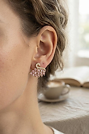 Pembe Zirkon Taşlı Gold swan kuğu Model kadın küpe 
BKP11942